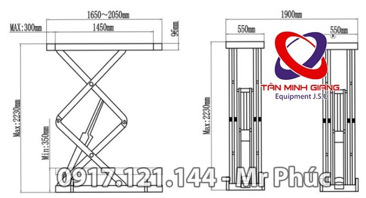 Bản vẽ kích thước và thông số kỹ thuật cầu nâng cắt kéo lắp âm Peak SX08F